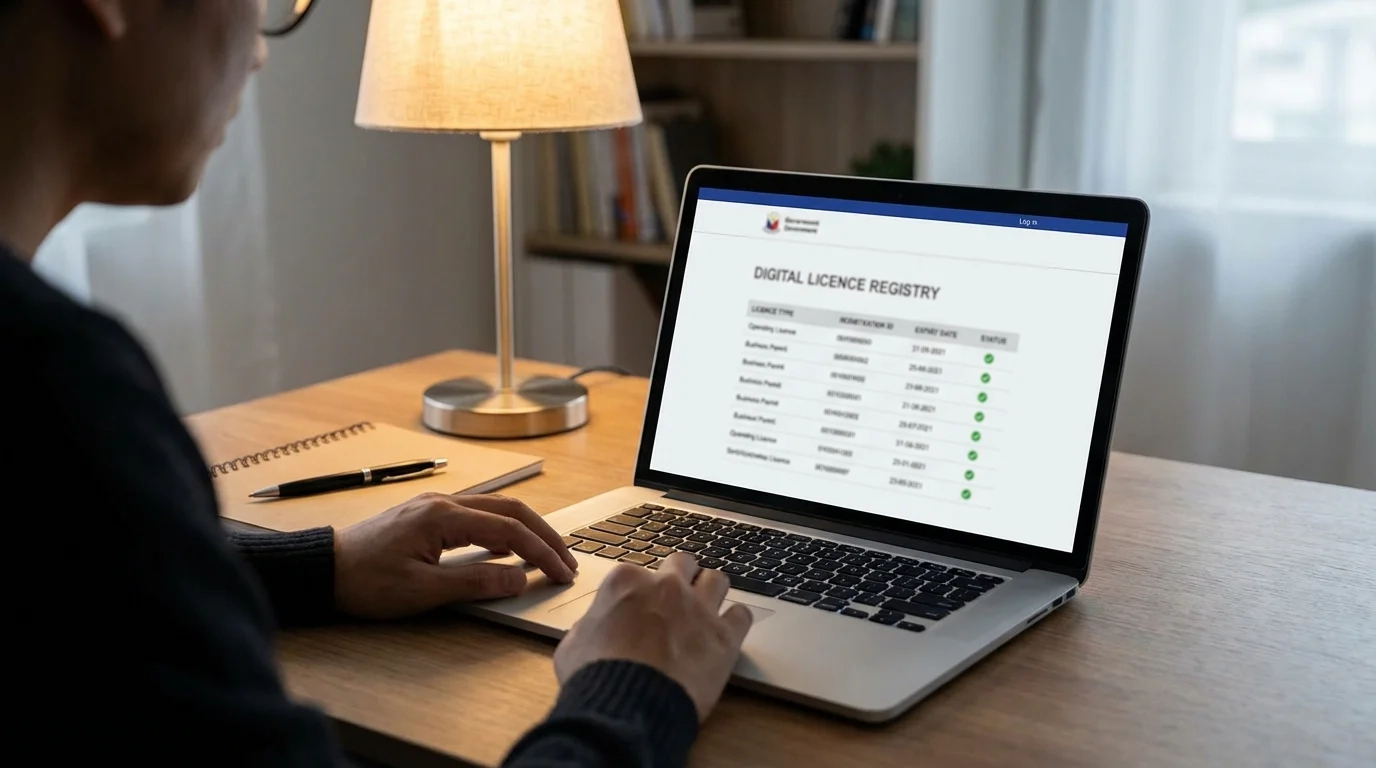 Person viewing the UK Gambling Commission public register on a laptop screen