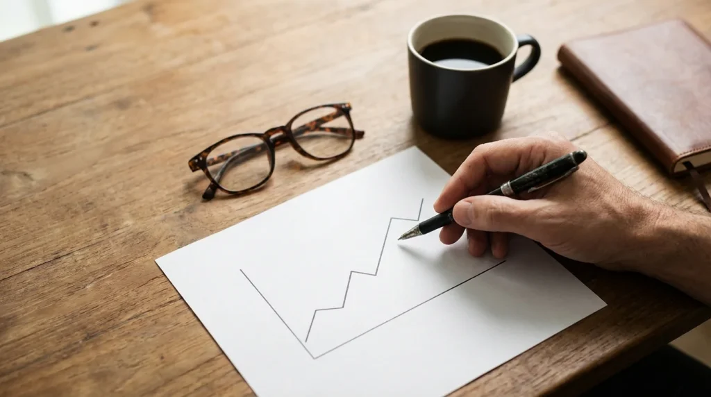 RTP and volatility in UK slots — a person studying slot game statistics on a document with charts